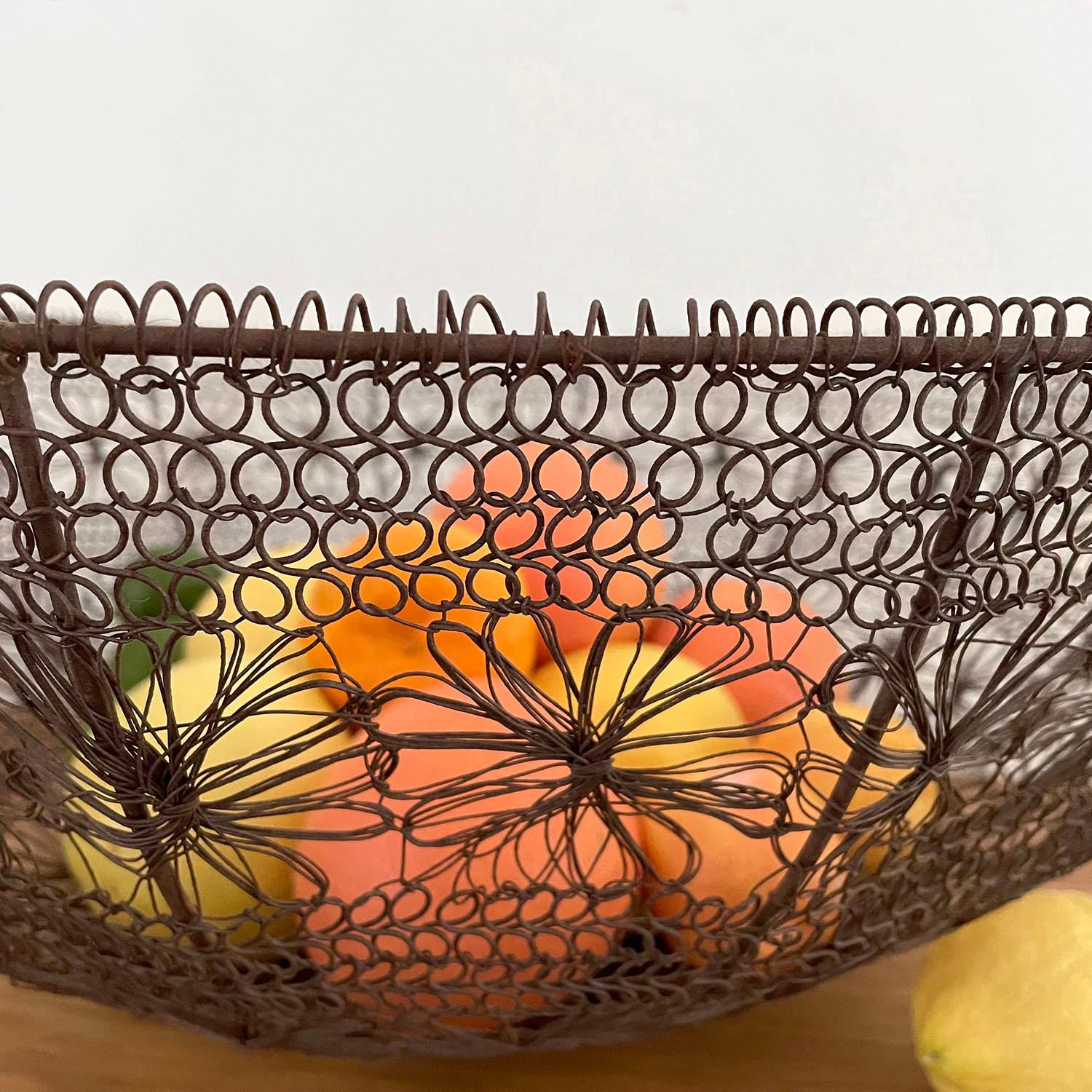 20th Century Rustic French Metal Floral Mesh Basket  For Sale