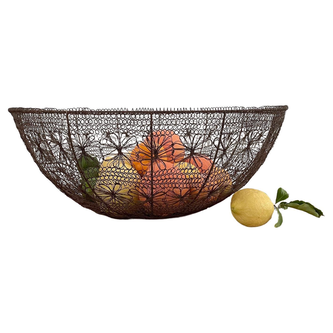 Rustic French Metal Floral Mesh Basket  For Sale