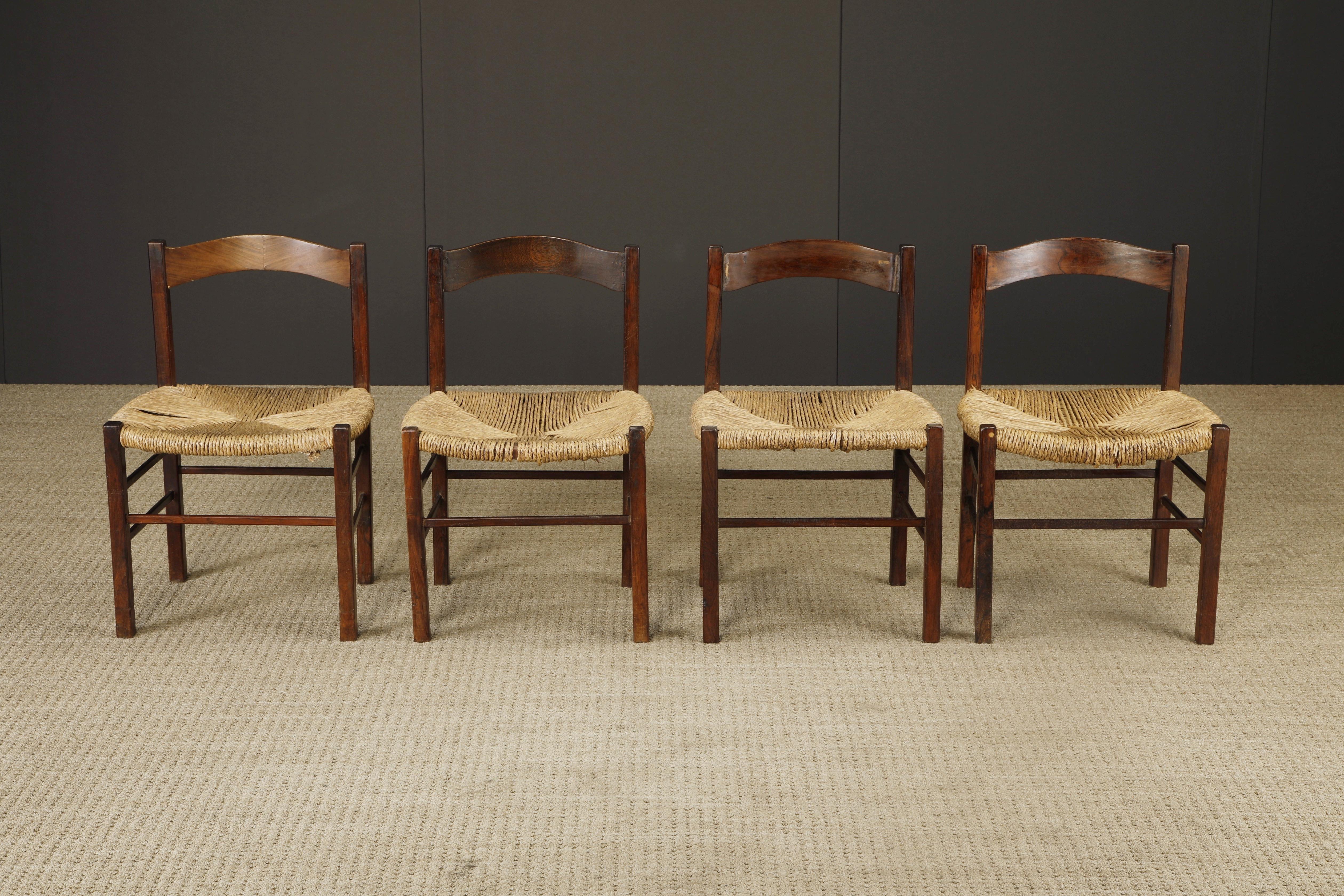 Sillas de comedor rústicas francesas de mediados de siglo, estilo de Charlotte Perriand Moderno de mediados de siglo en venta