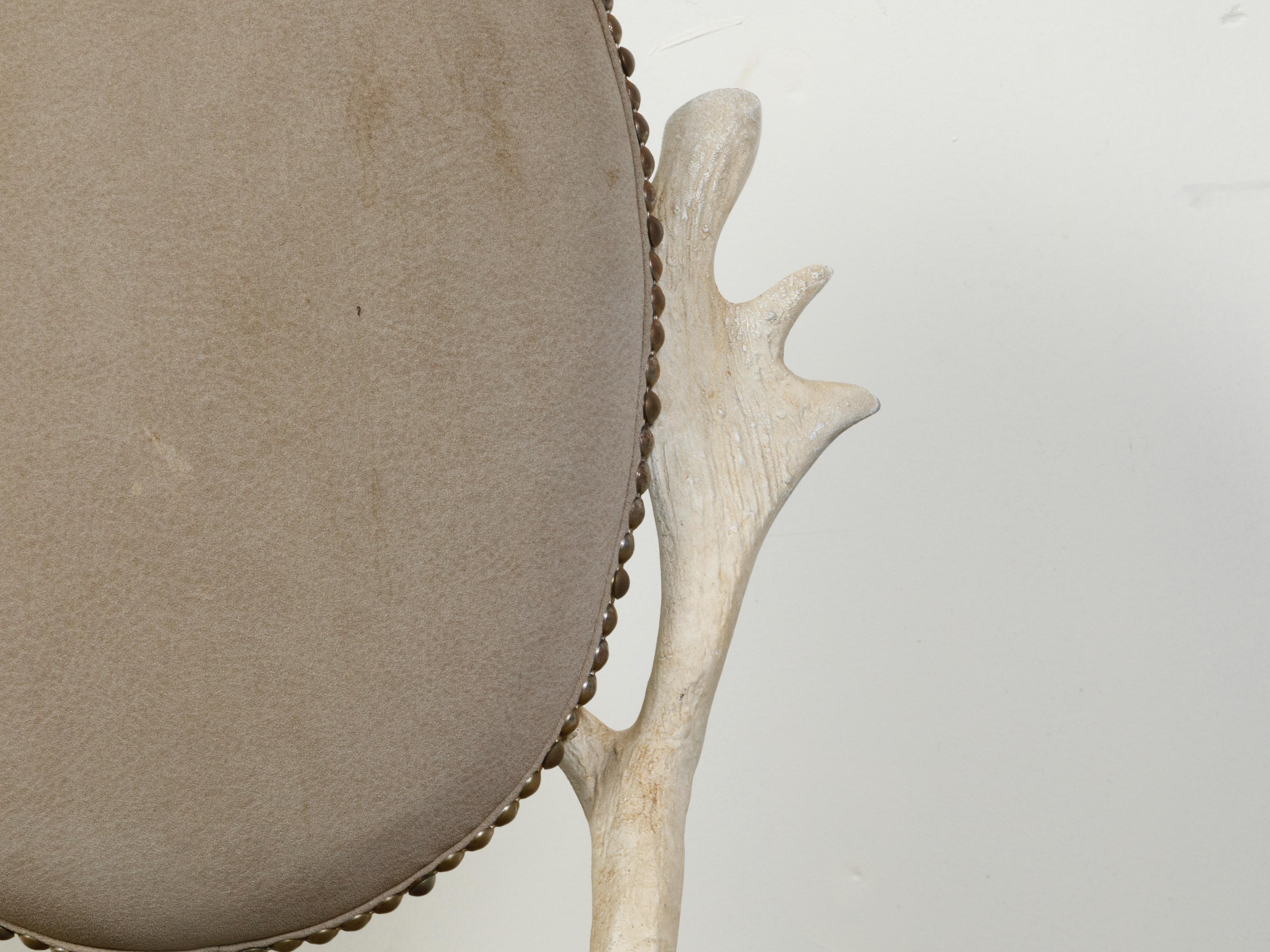 Rustic French Midcentury Oval Back Side Chair with Painted Faux Antler Base 1