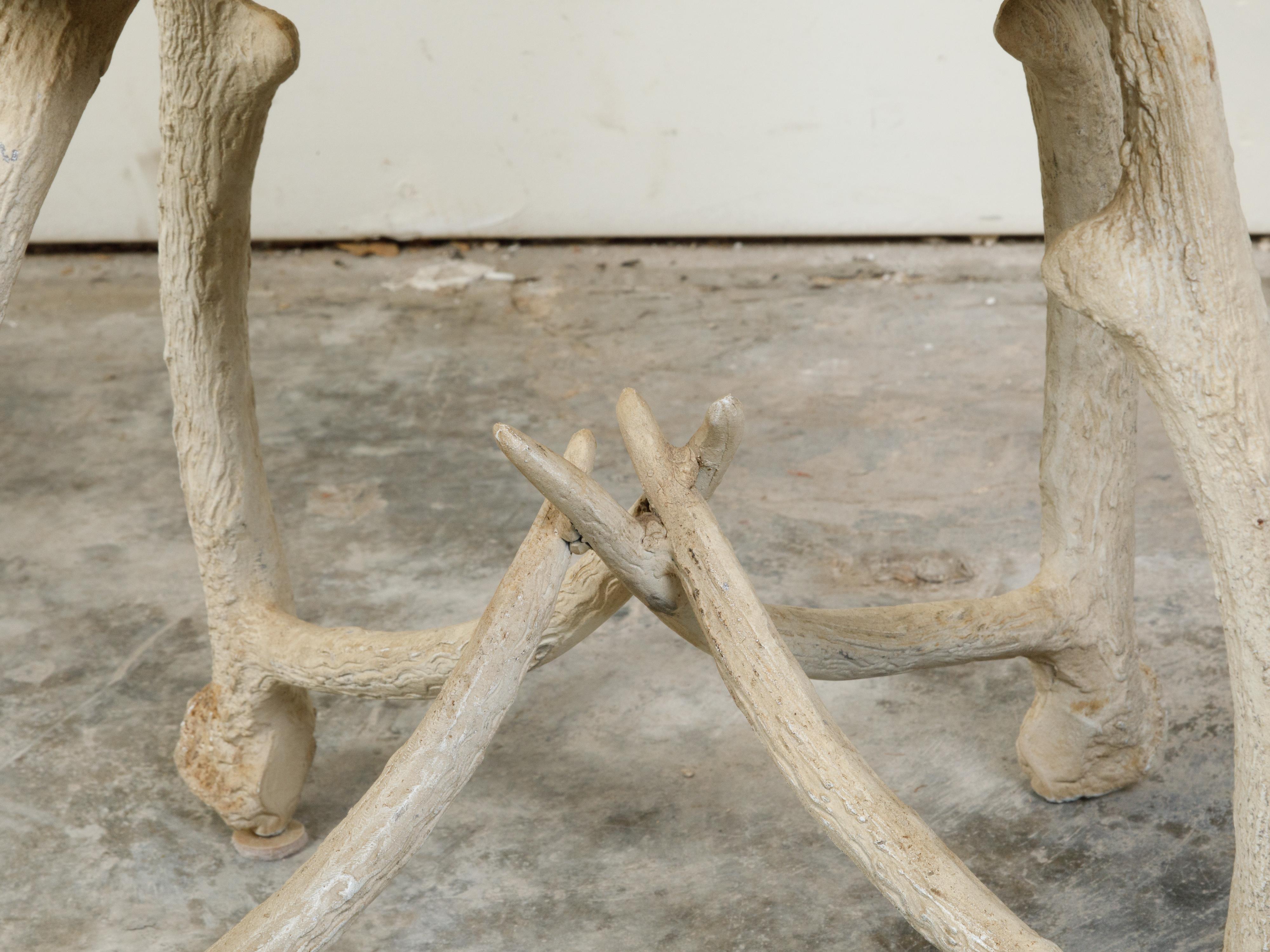 Rustic French Midcentury Oval Back Side Chair with Painted Faux Antler Base 3