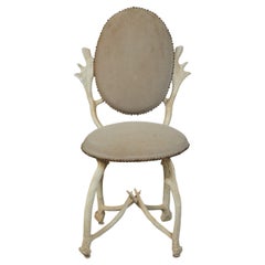 Rustic French Midcentury Oval Back Side Chair with Painted Faux Antler Base