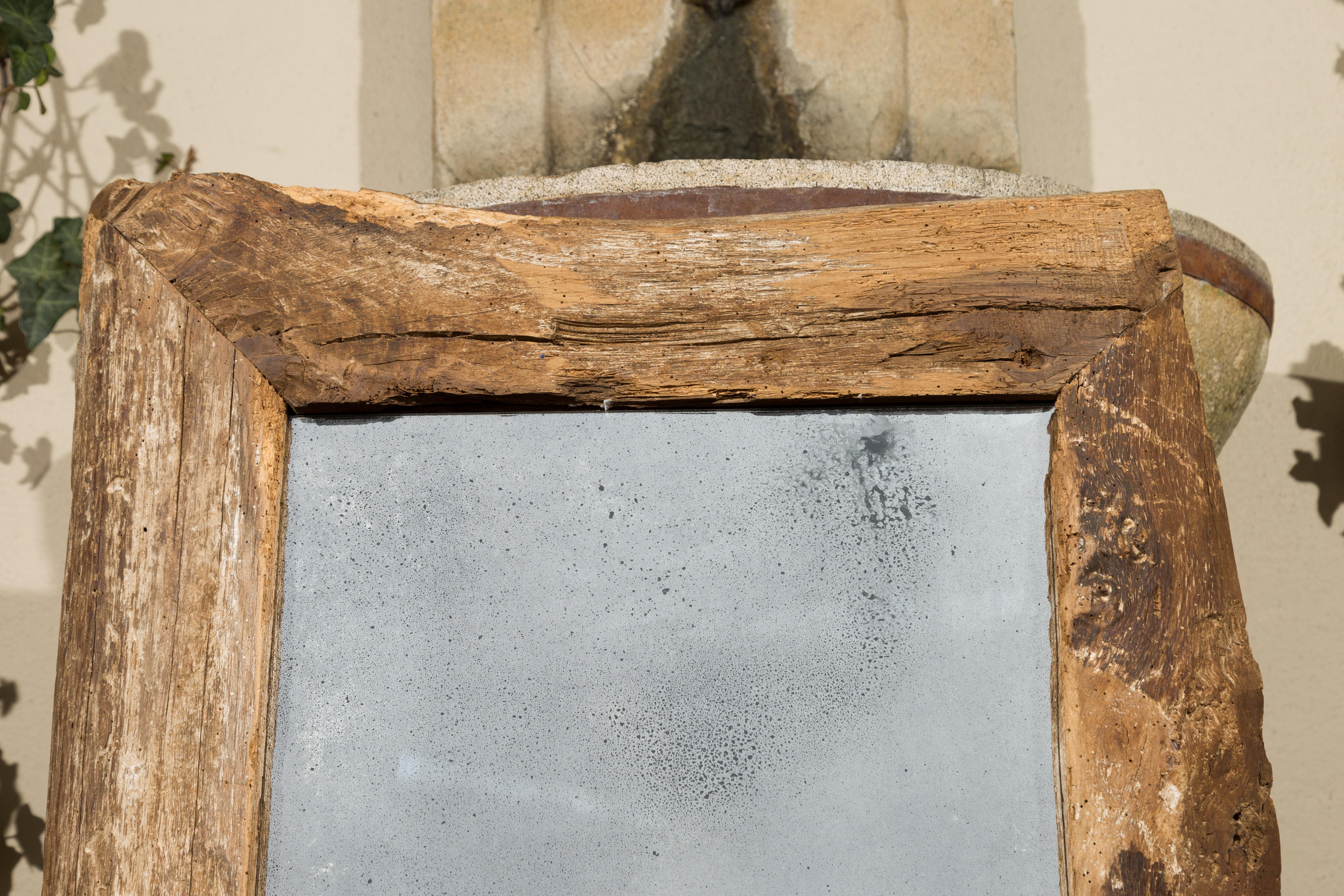 Rustic French Mirror Made from Mid-19th Century Wood with Antiqued Glass For Sale 1