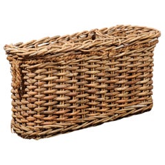 Vintage Rustic French Narrow Rectangular Partitioned Wicker Basket with Rope Handles