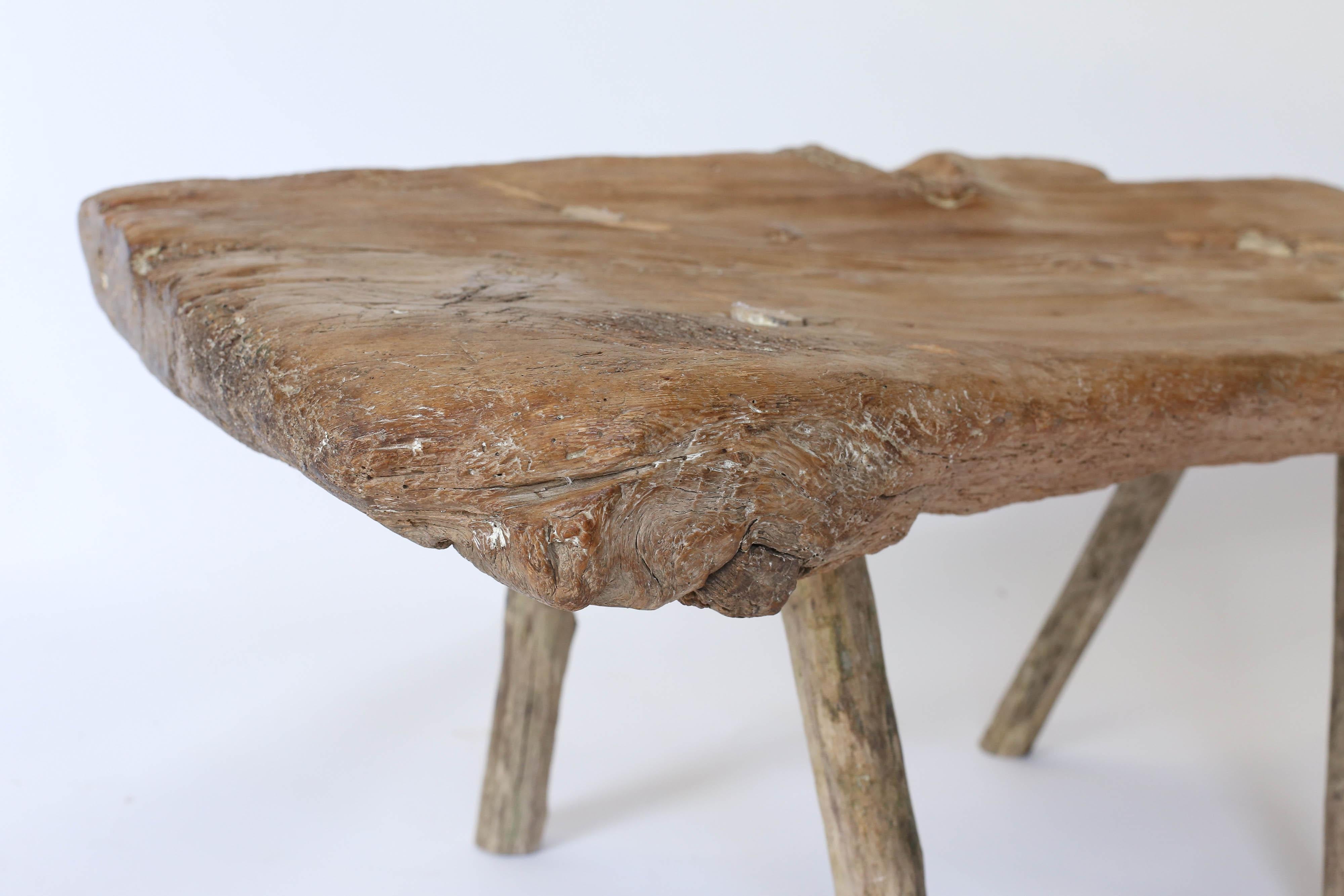 Hand-Crafted Rustic French Natural Pine Low Table or Bench