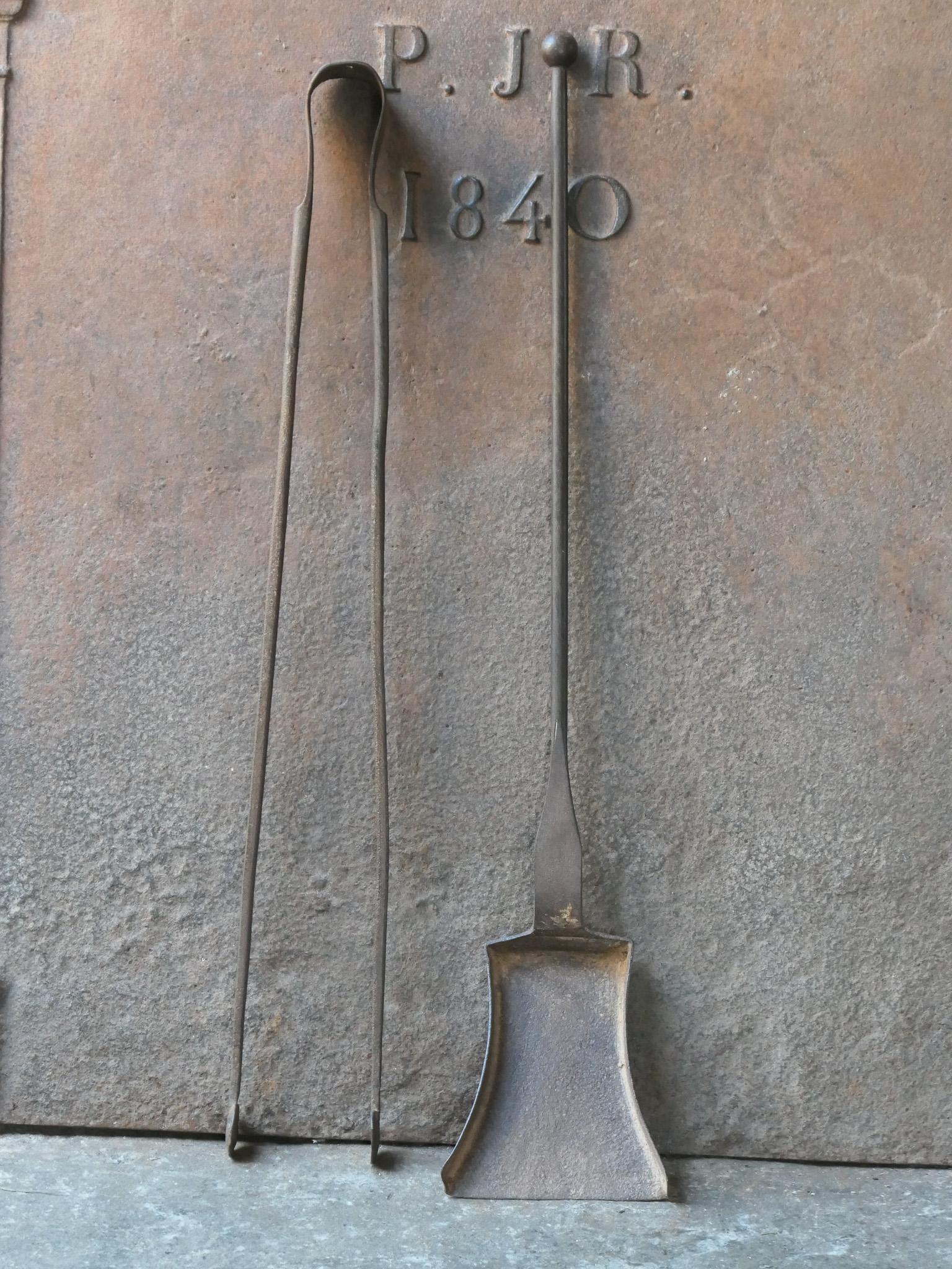Forged Rustic French Neoclassical Fireplace Tools, 18th-19th Century For Sale