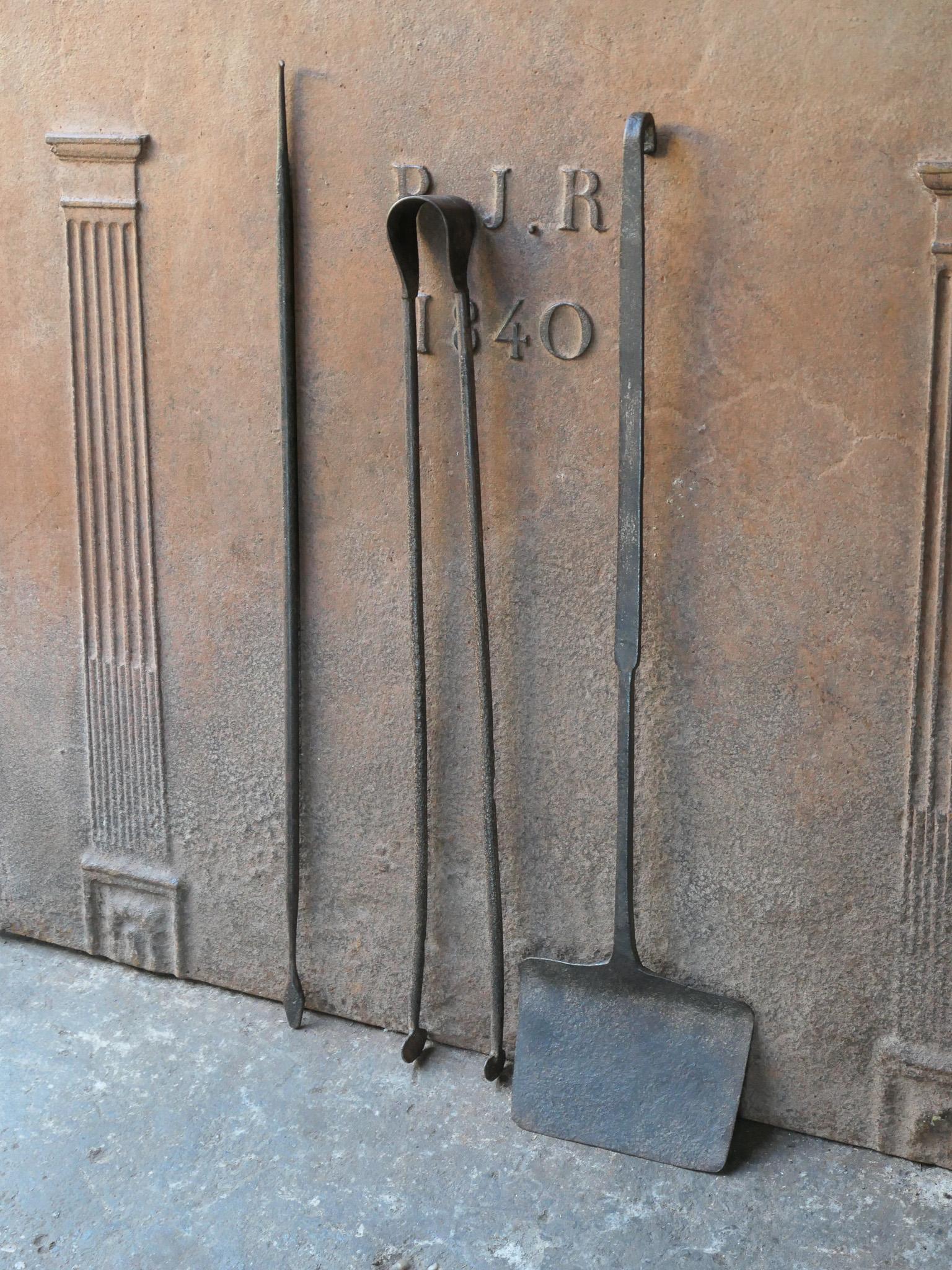 Rustic French Neoclassical Fireplace Tools, 18th-19th Century In Good Condition For Sale In Amerongen, NL