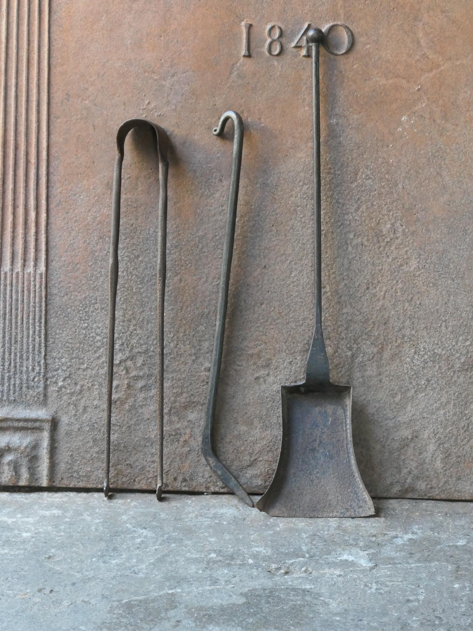 Rustic French Neoclassical Fireplace Tools, 18th-19th Century In Good Condition For Sale In Soest, NL