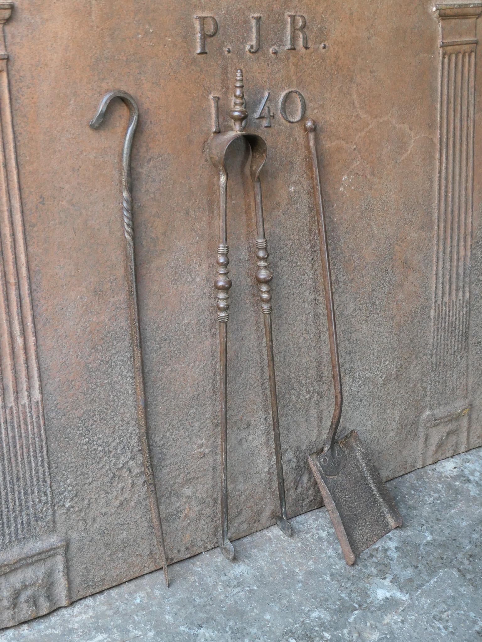 Rustic French Neoclassical Fireplace Tools, 18th-19th Century In Good Condition For Sale In Amerongen, NL