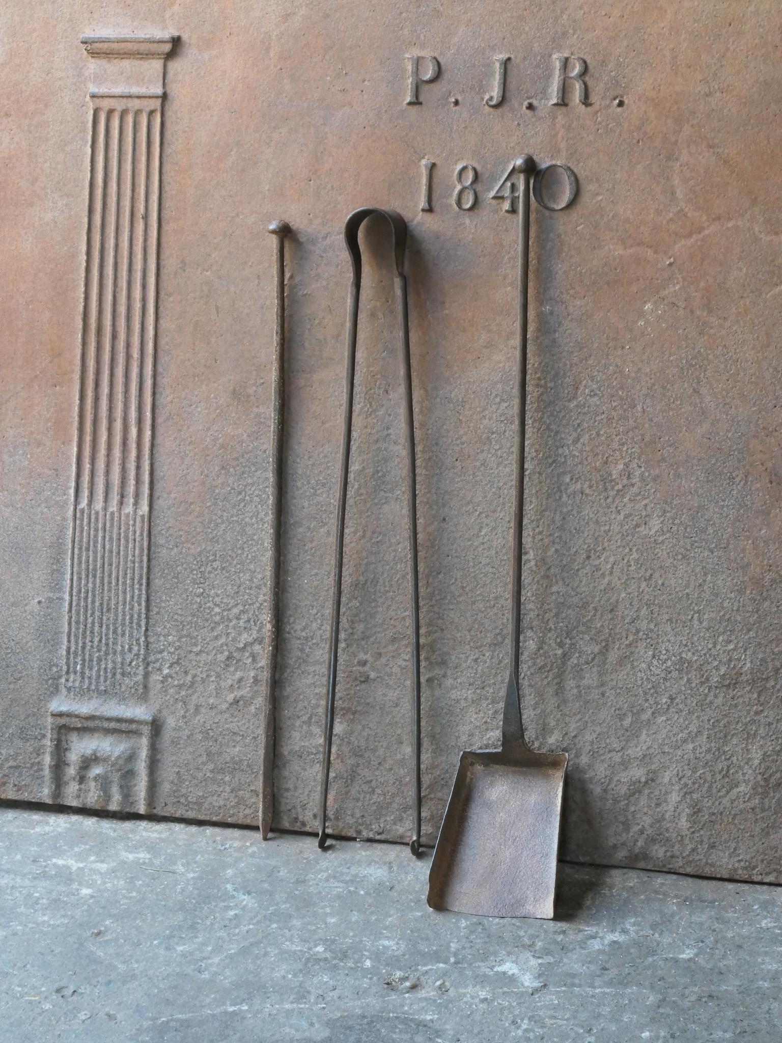 Rustic French Neoclassical Fireplace Tools, 18th-19th Century In Good Condition For Sale In Soest, NL