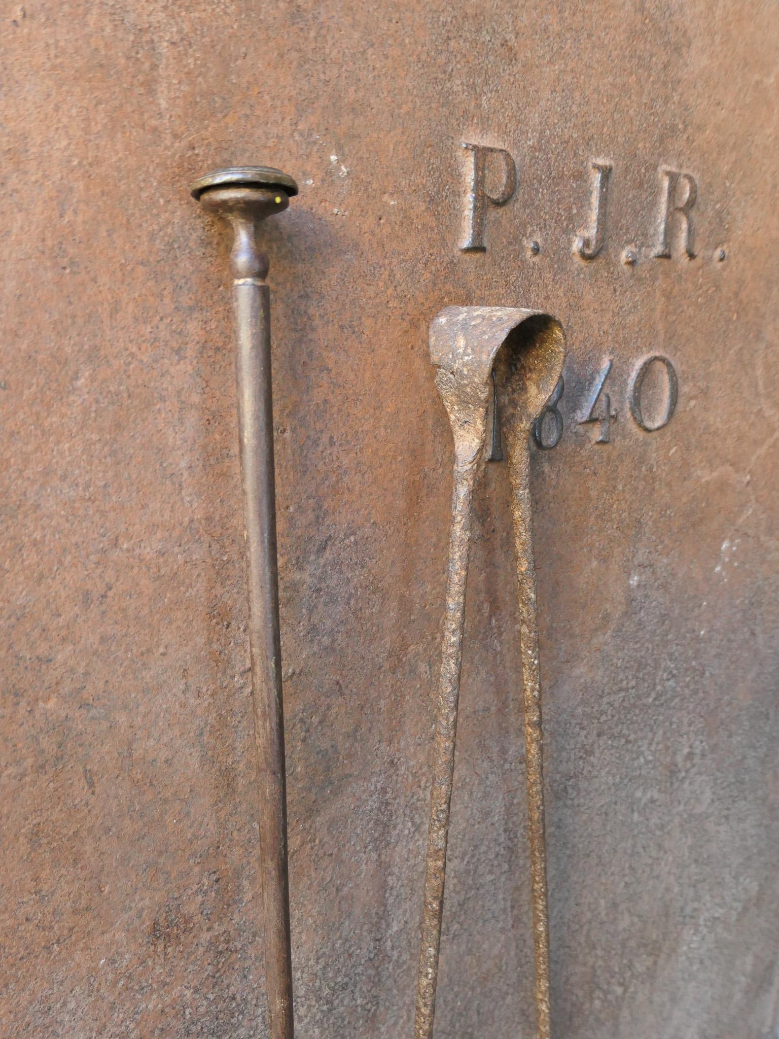 Rustic French Neoclassical Fireplace Tools, 18th-19th Century In Good Condition For Sale In Soest, NL