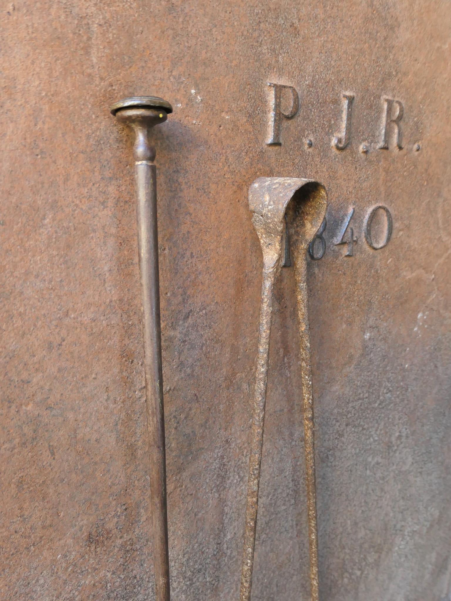 Rustic French Neoclassical Fireplace Tools, 18th-19th Century In Good Condition For Sale In Amerongen, NL