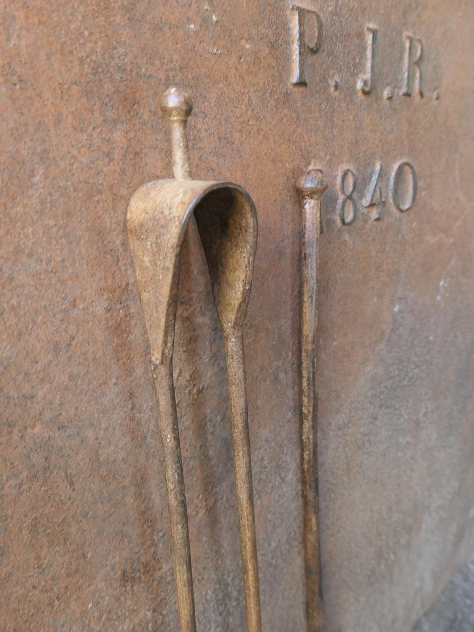 Forged Rustic French Neoclassical Fireplace Tools, Louis XV Period For Sale