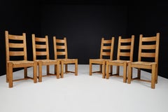 Rustic French Oak and Rush Dining Chairs, 1960s Primitive Artisan Craftsmanshap