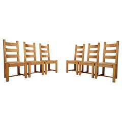 Rustic French Oak and Rush Dining Chairs, 1960s Primitive Artisan Craftsmanshap