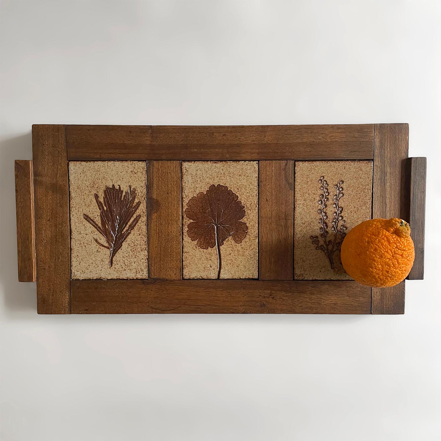 Rustic French Oak & Stoneware Tray For Sale 2