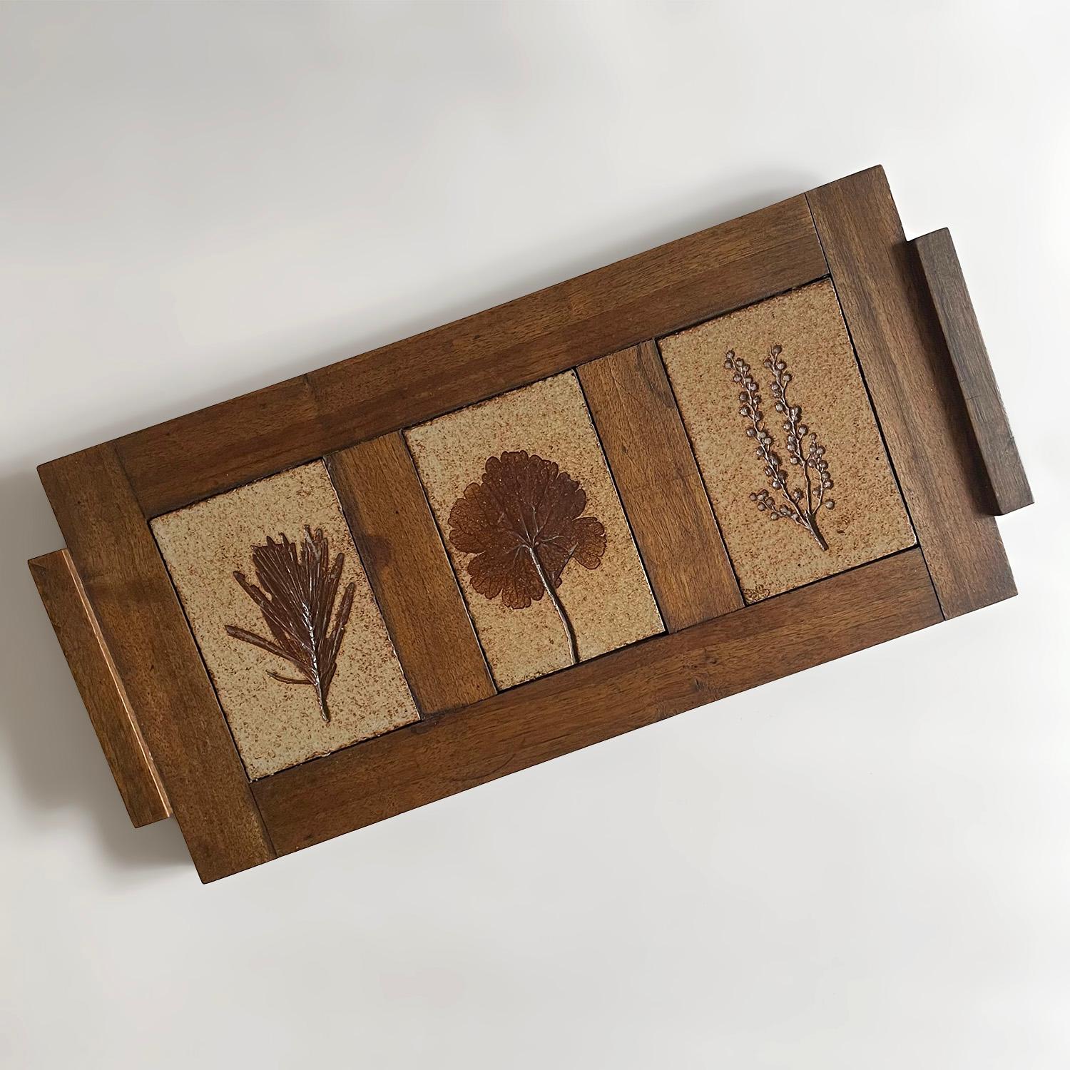 Rustic French Oak & Stoneware Tray For Sale 3