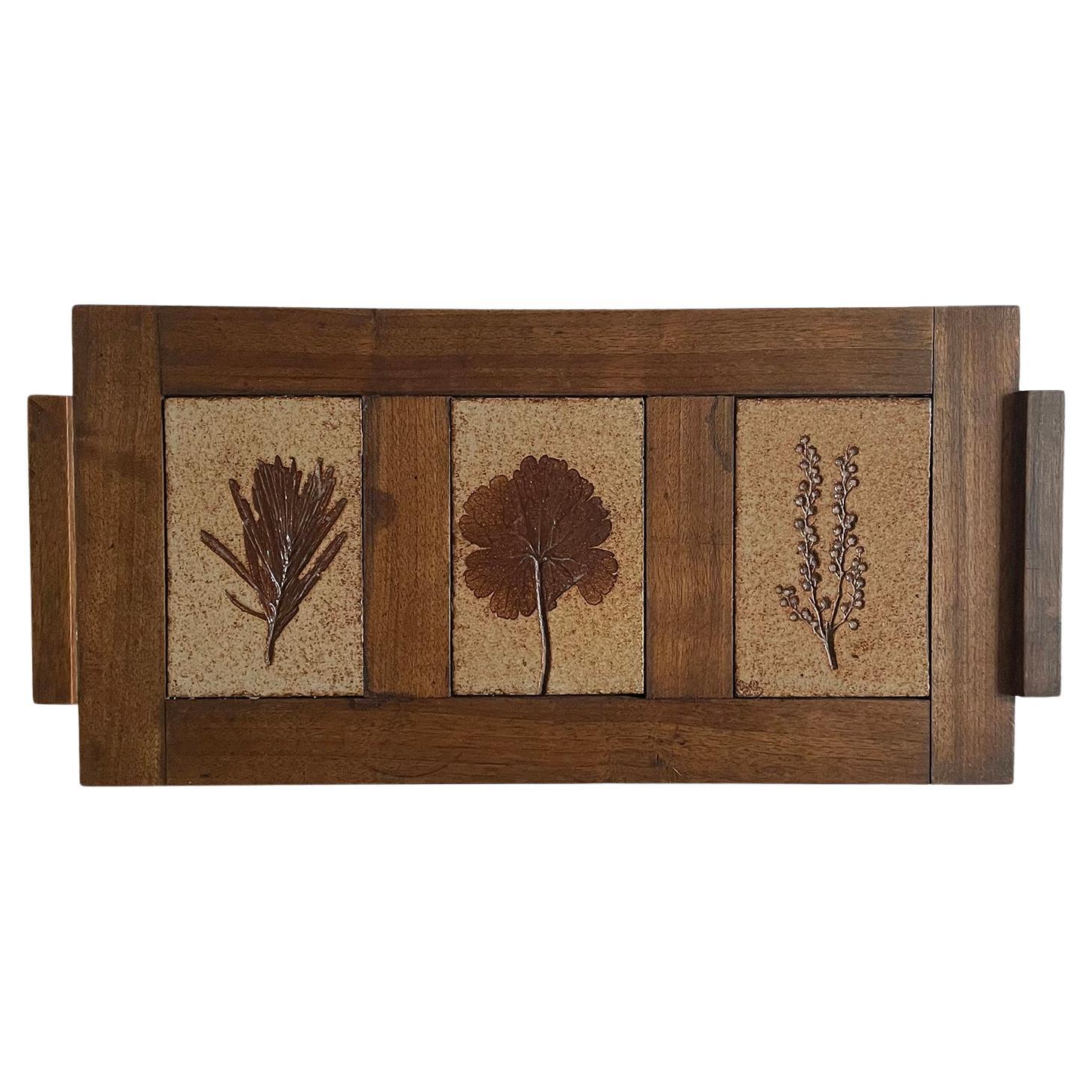 Rustic French Oak & Stoneware Tray For Sale