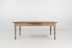 Rustic French pine wood dinner table with zinc top, ca. 1850