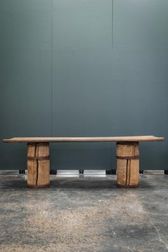 Rustic French Primitive Console Table, Solid Wood with Iron Bands