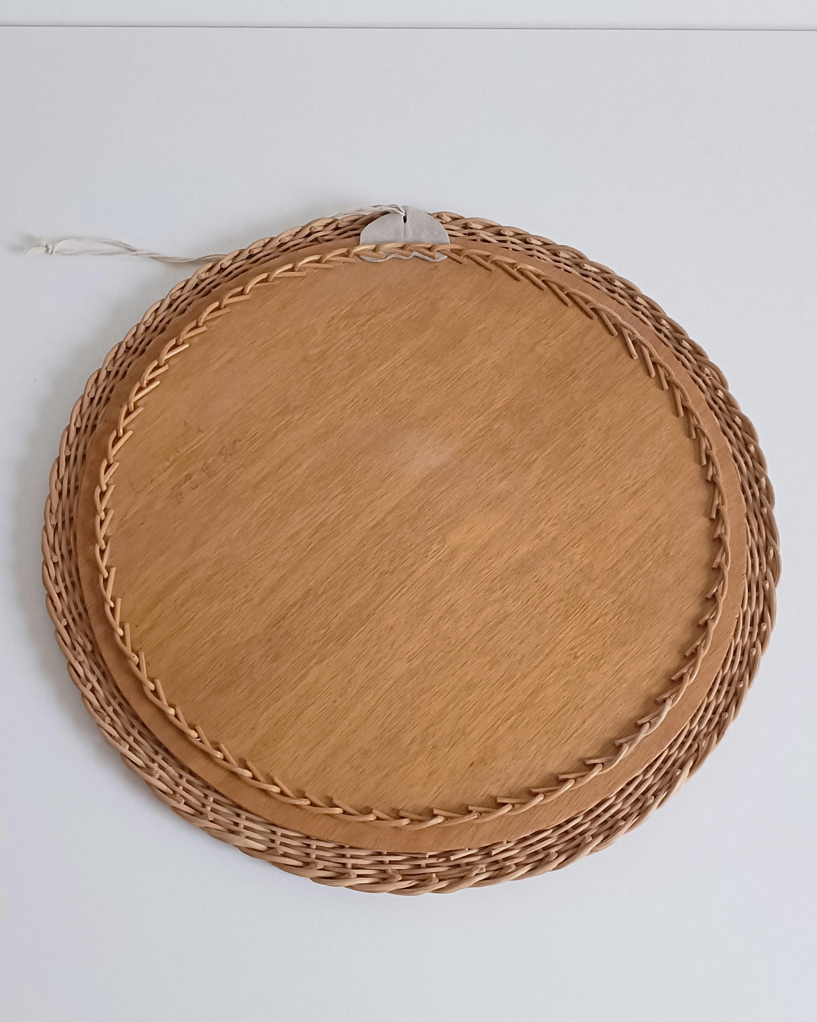 Espejo redondo de mimbre de la Provenza francesa rústica, mediados de siglo, hecho a mano, Francia en venta 4