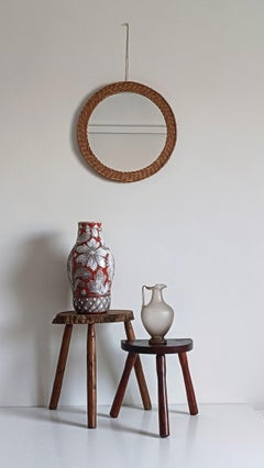 Rustic French Provence Wicker Round Mirror, Mid-Century, Handmade, France