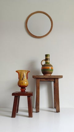 Miroir rond rustique en osier de Provence, milieu du siècle, fait à la main, France