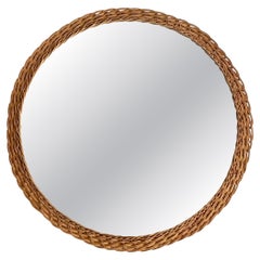 Miroir rond rustique en osier de Provence, milieu du siècle, fait à la main, France