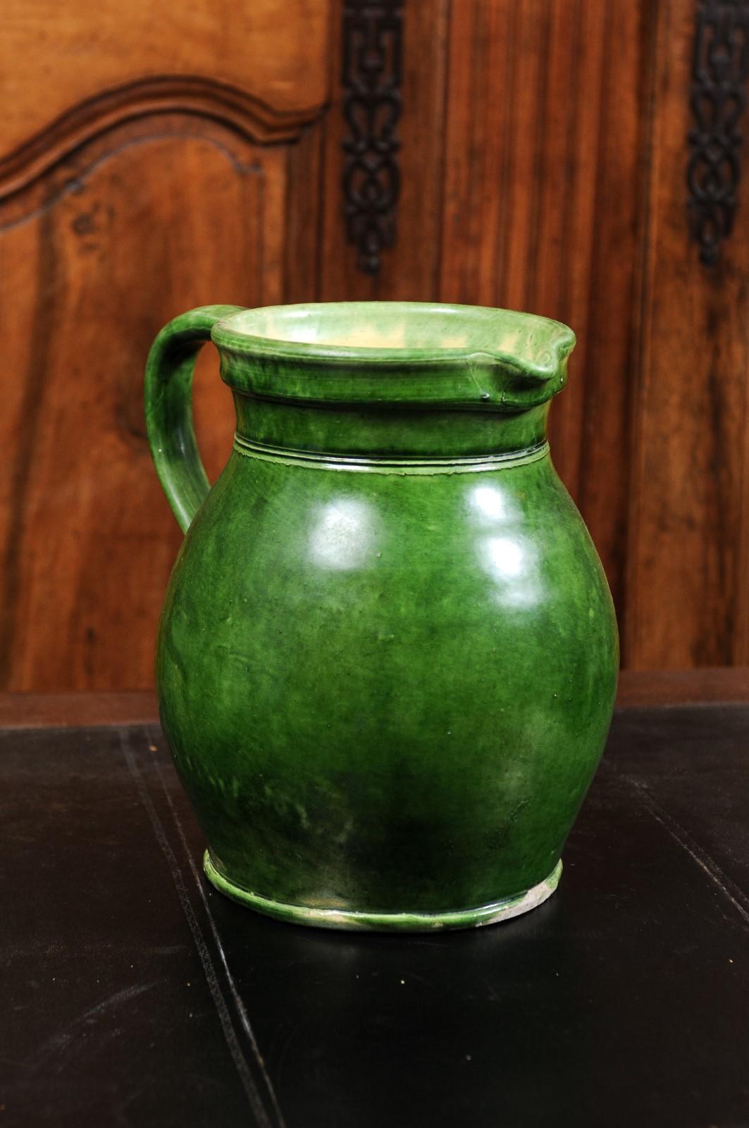 Rustic French Provincial 19th Century Pitcher with Green Glazed Body 6