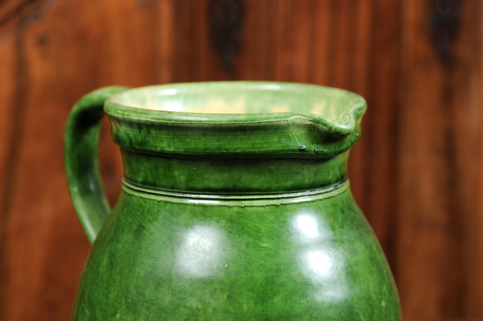 Rustic French Provincial 19th Century Pitcher with Green Glazed Body 7