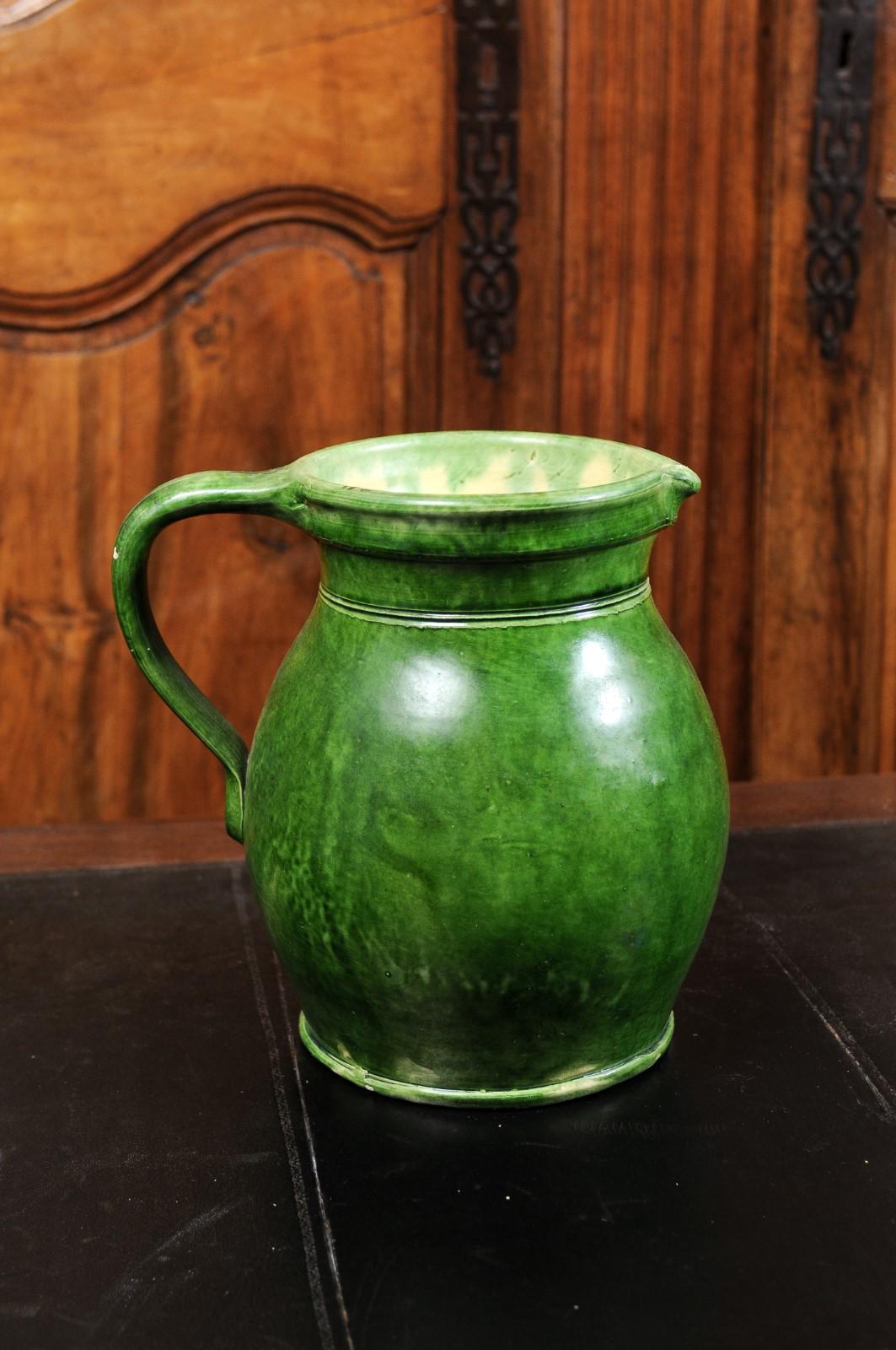 Rustic French Provincial 19th Century Pitcher with Green Glazed Body 8