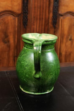 Rustic French Provincial 19th Century Pitcher with Green Glazed Body