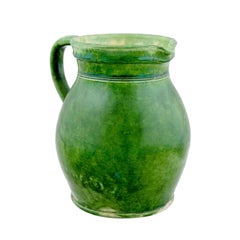 Rustic French Provincial 19th Century Pitcher with Green Glazed Body