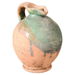 Rustic French Provincial 19th Century Pottery Jug with Green Glazed Accents