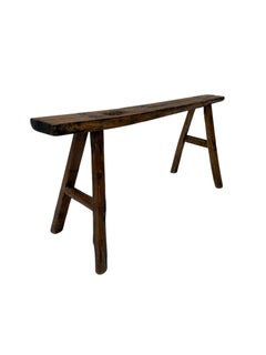 Panchina rustica della provincia francese, pino patinato e olmo, design anni '50