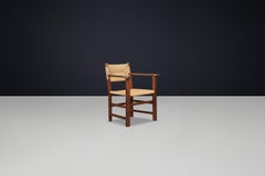 Rustic French Provincial Oak and Rush Armchair, 1940s