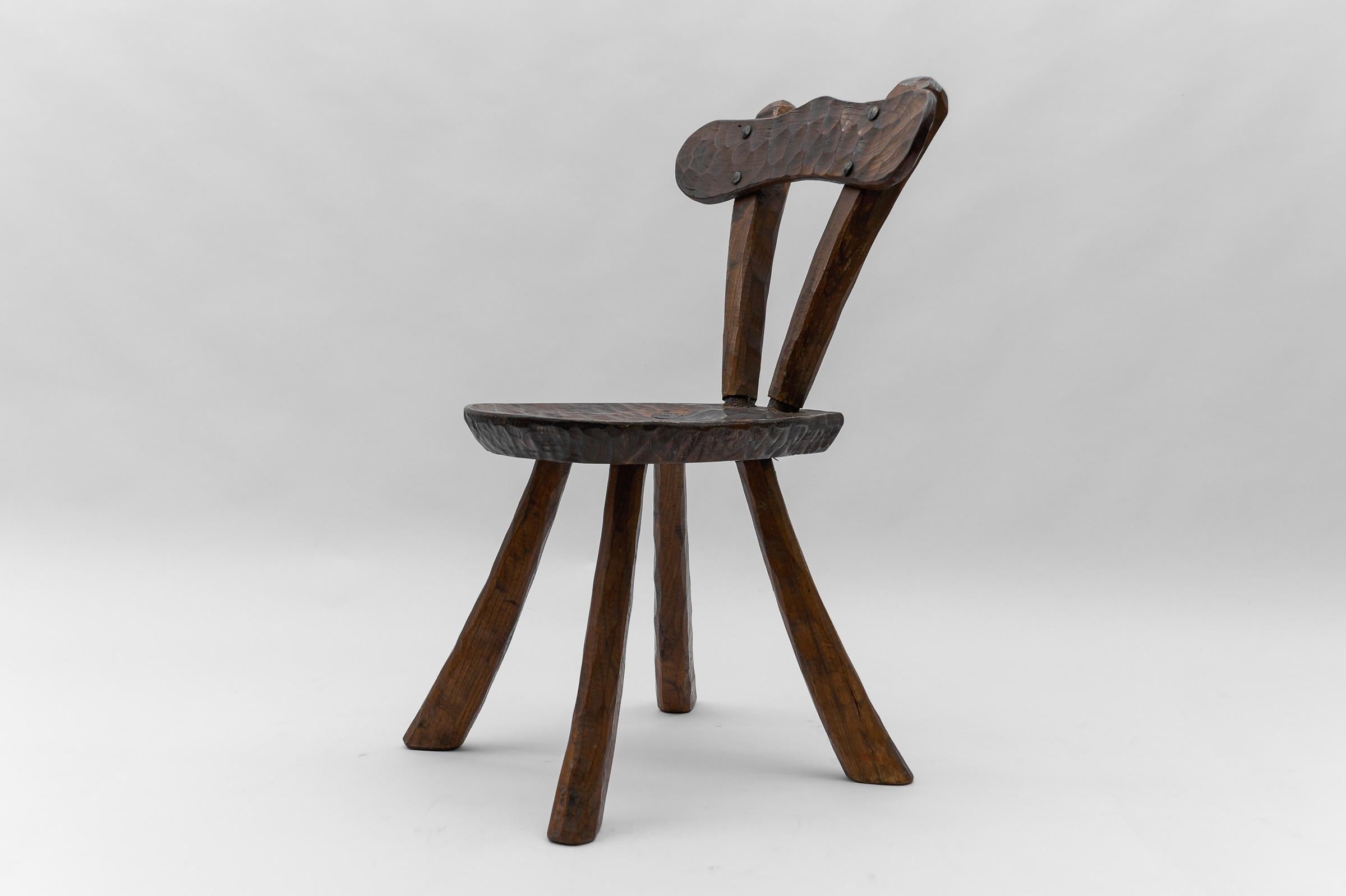Hand-Carved Rustic French Provincial Sculptured Chair in the Style of Alexandre Noll, 1960s