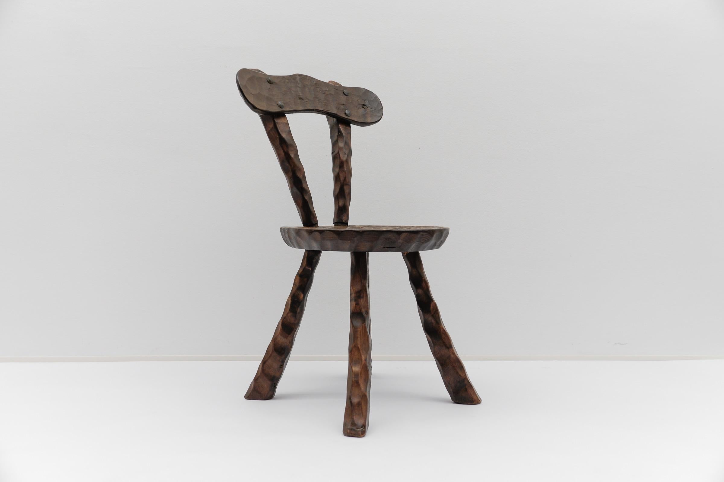 Hand-Carved Rustic French Provincial Sculptured Chair in the Style of Alexandre Noll, 1960s