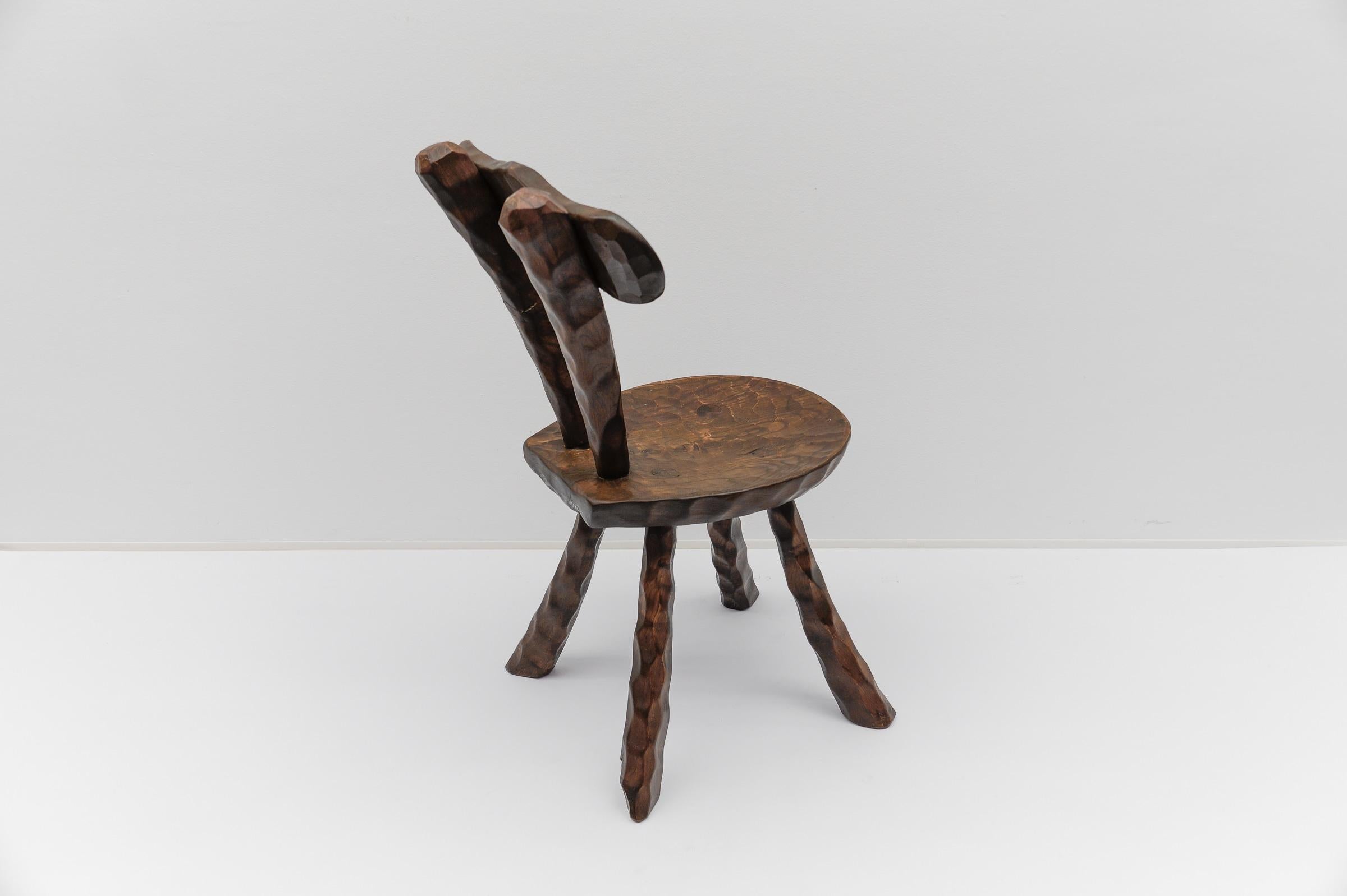 Mid-20th Century Rustic French Provincial Sculptured Chair in the Style of Alexandre Noll, 1960s