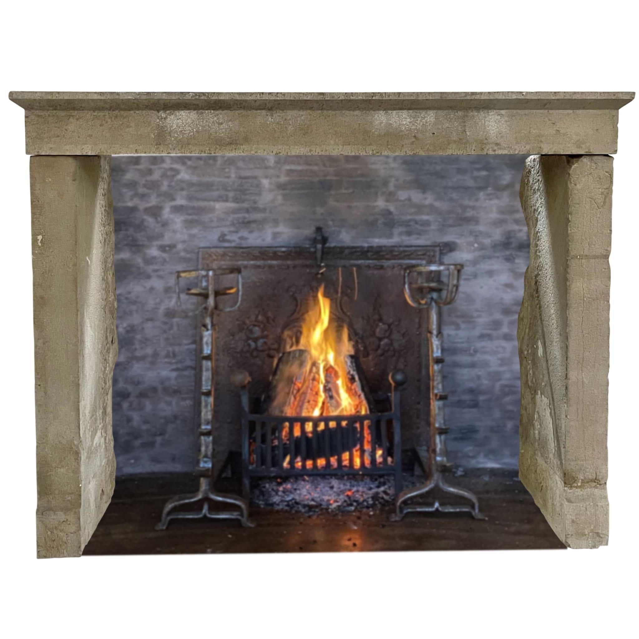 rustic limestone fireplace