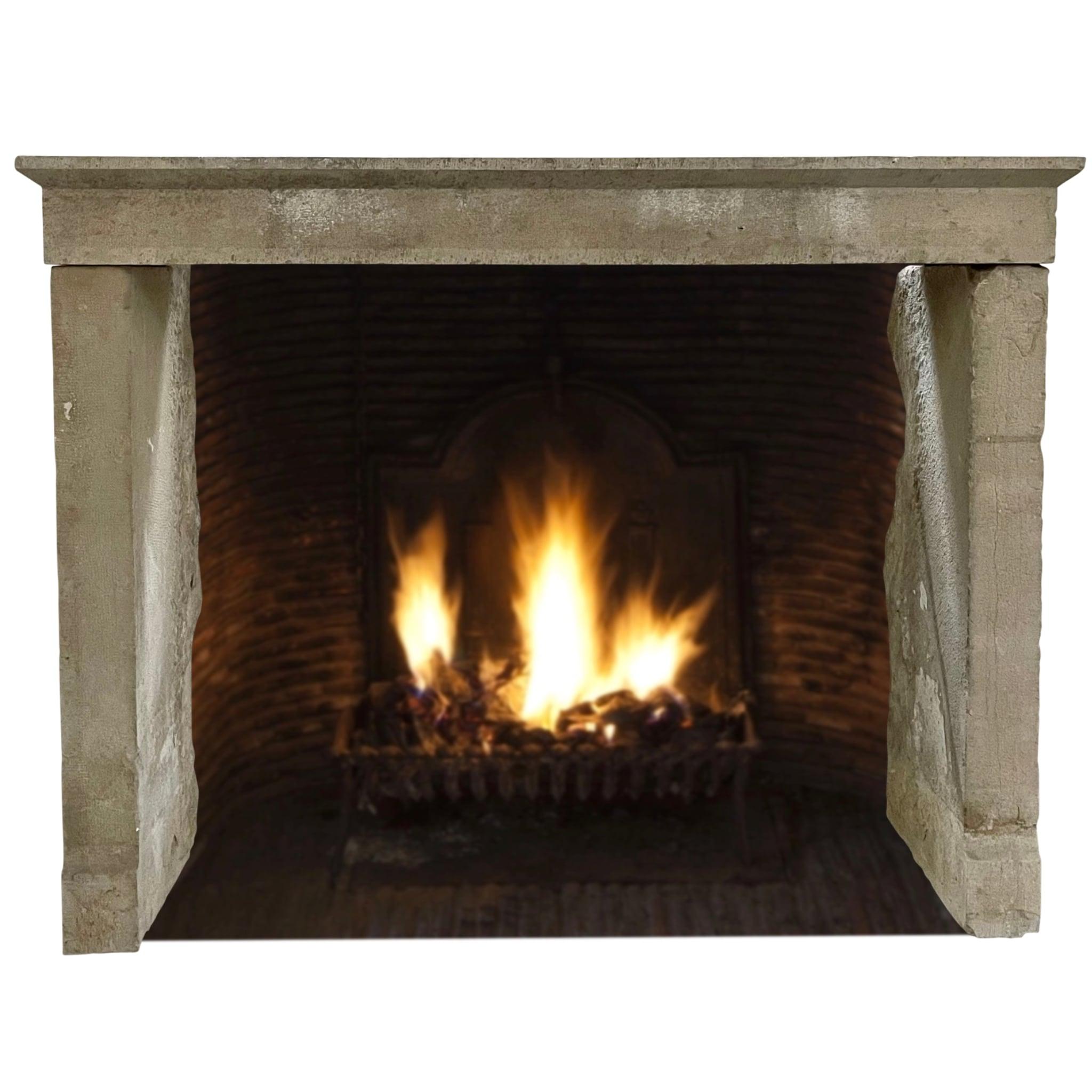 Louis XIII Rustic French Reclaimed Campagnarde Limestone Fireplace Surround