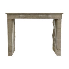 Antique Rustic French Reclaimed Campagnarde Limestone Fireplace Surround