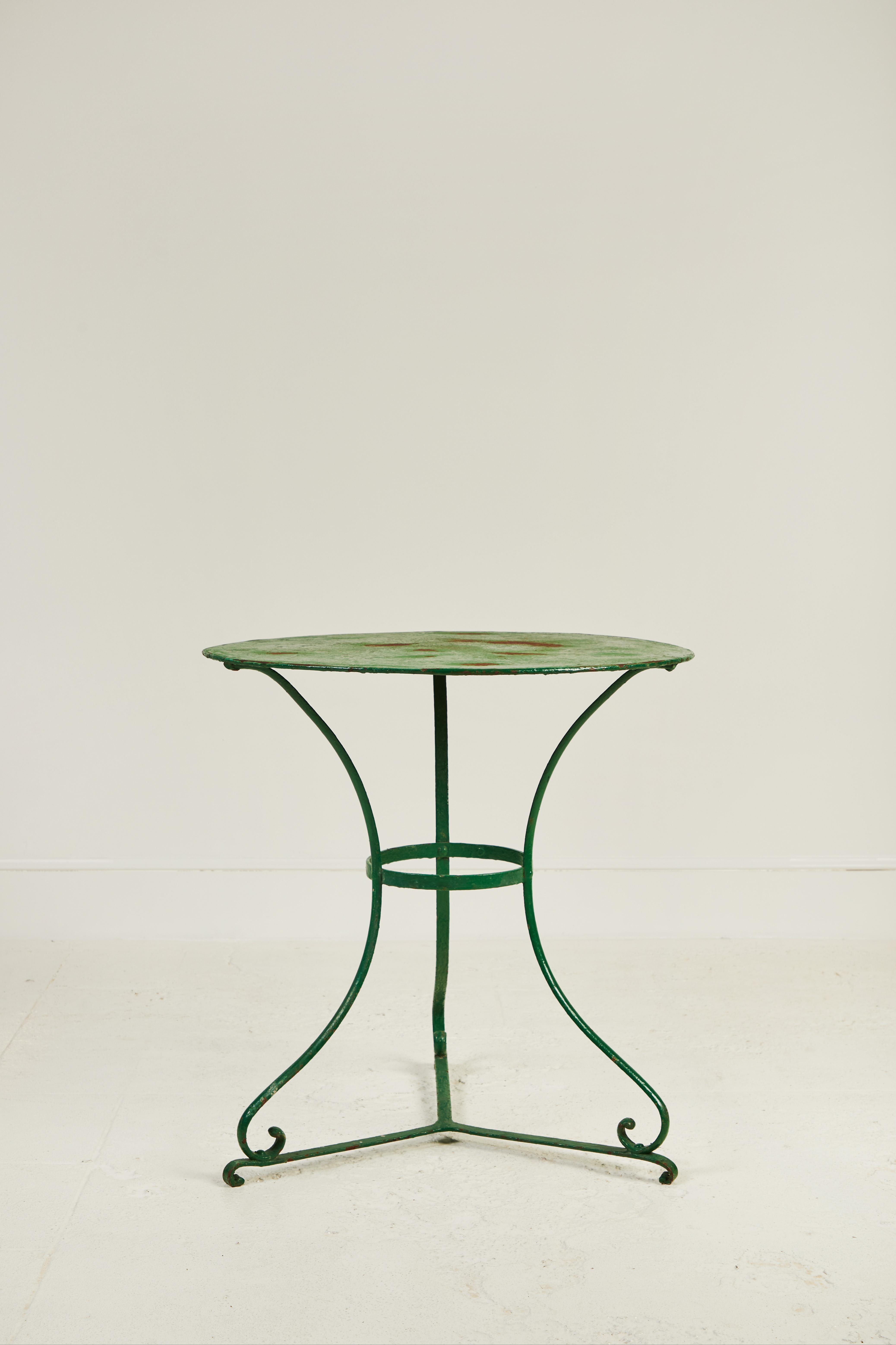 Rustic French Round Green Metal Table 2