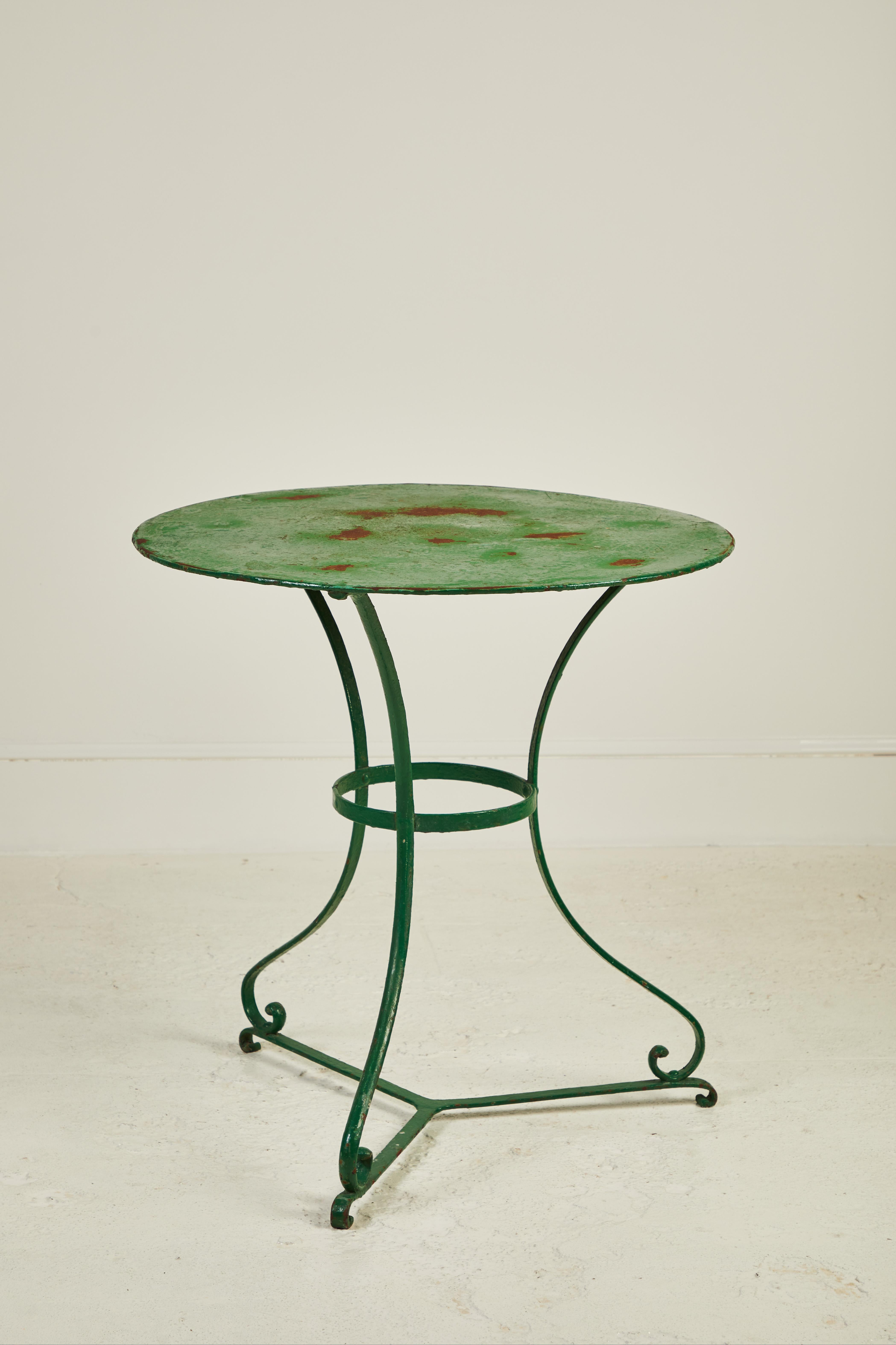 Rustic French Round Green Metal Table 3