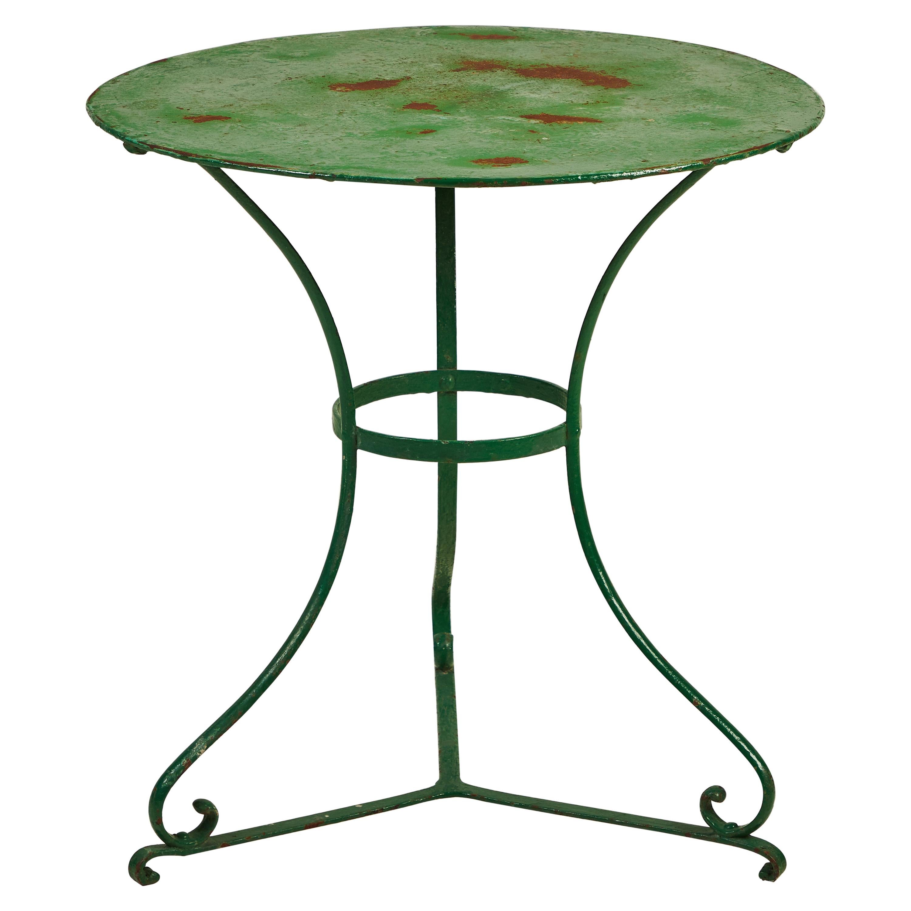 Rustic French Round Green Metal Table
