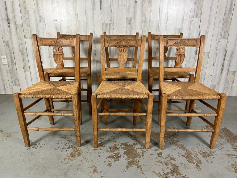 Rustic French Rush Seat Dining Chairs with Owl Splat For Sale at 1stDibs
