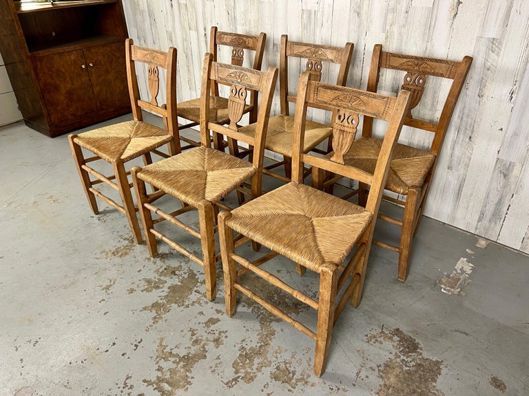 Rustic French Rush Seat Dining Chairs with Owl Splat For Sale at 1stDibs