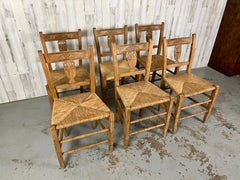 Rustic French Rush Seat Dining Chairs with Owl Splat