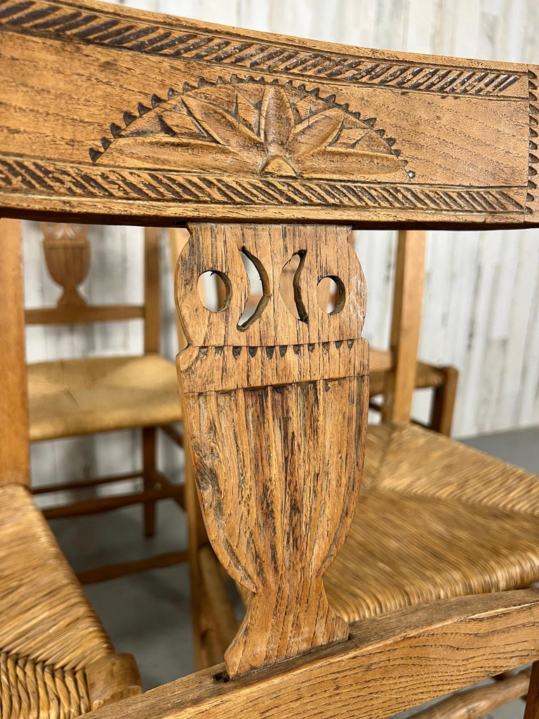 Rustic French Rush Seat Dining Chairs with Owl Splat For Sale at 1stDibs