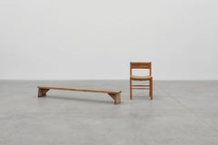 Rustic French solid wooden low bench in wabi wabi style, ca. 1880